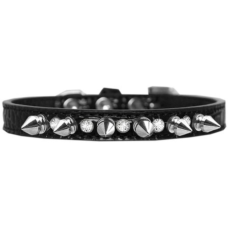 MIRAGE PET PRODUCTS Silver Spike & Clear Jewel Croc Dog CollarBlack Size 12 720-17 BKC12